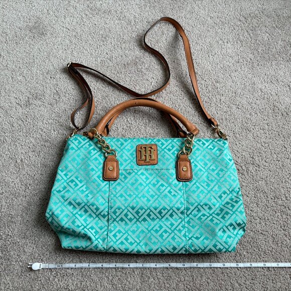 Tommy Hilfiger Turquoise Monogram Tote and Crossbody Bag, NWOT, 14in x 10in - Picture 6 of 10